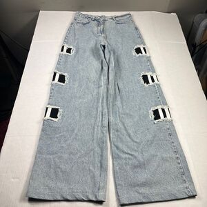 Soul of Mu Wide Leg Jeans Blue High Waisted Retro 90s Y2K Patchwork Streetwear M